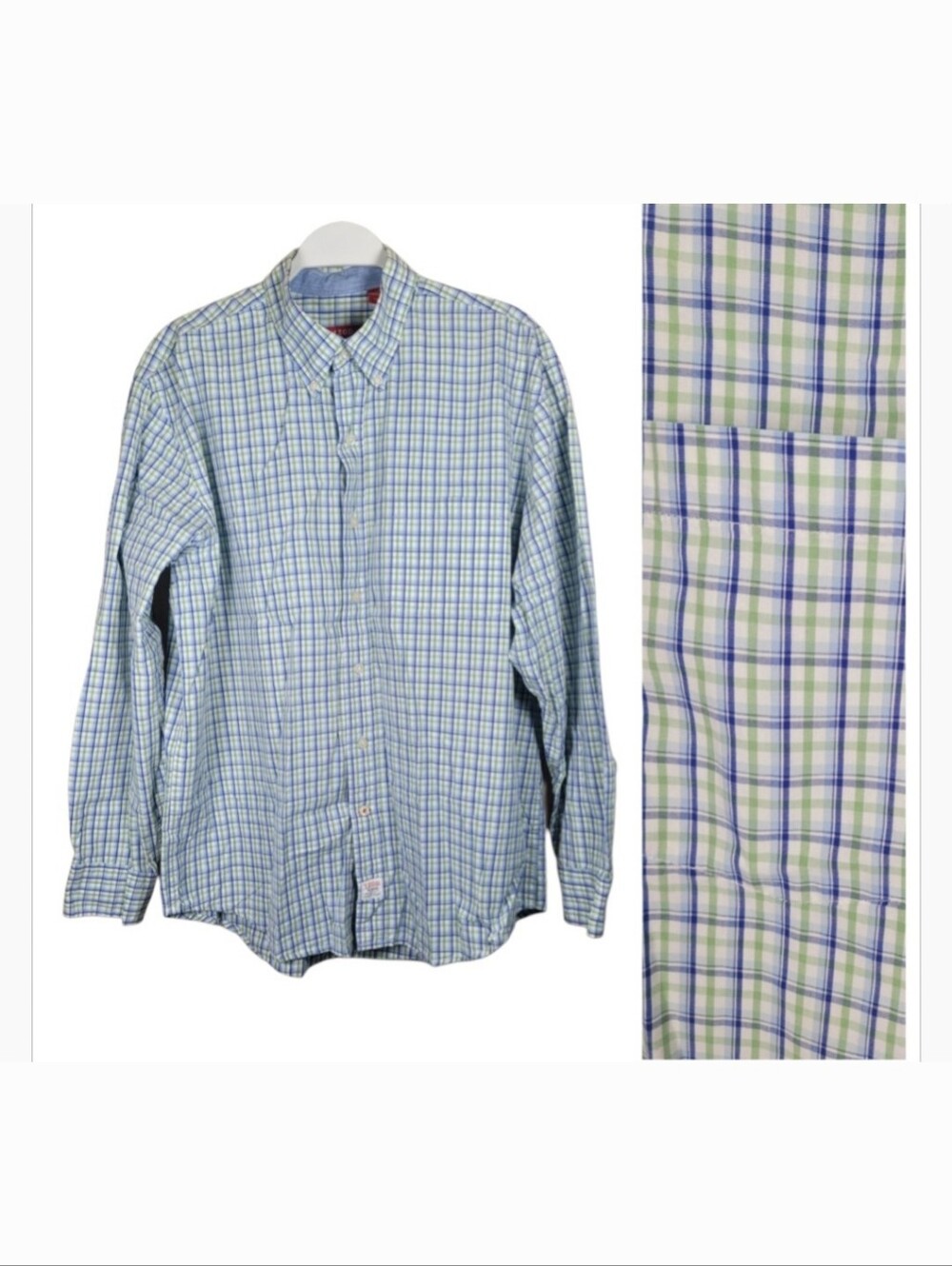 Izod Long Sleeve Green & Blue  Plaid Button Down Shirt